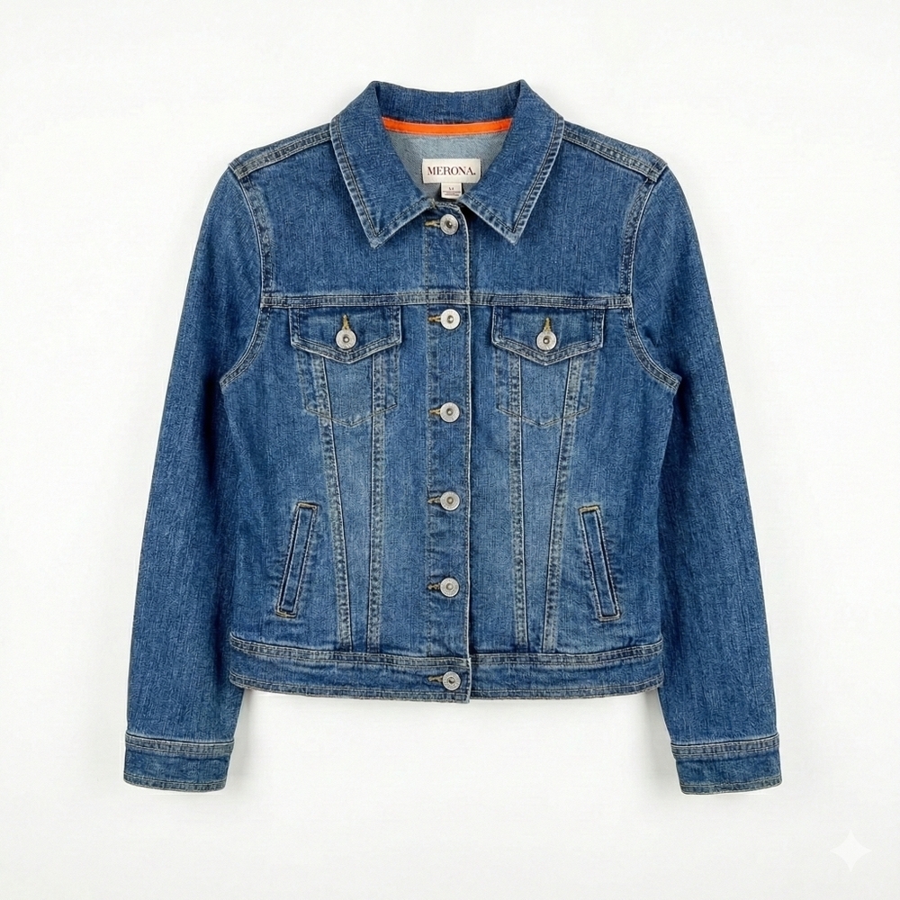 Merona Kids Small Denim Jacket Orange Trim - Picture 1 of 3